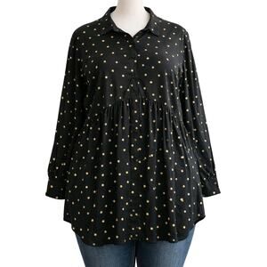 Lane Bryant Star Print Tunic Blouse Plus 18 20 Black Gold Long Sleeve Women